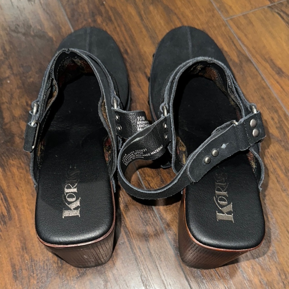 Kork Suede Distressed Studded Platform Black Wood Effect Heeled Mules & Clogs 10 - Picture 7 of 9